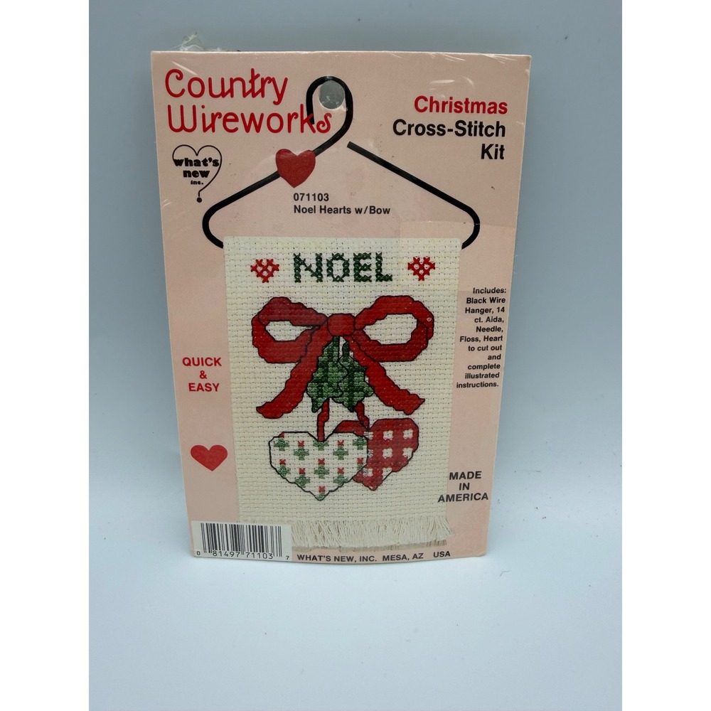 Country Wireworks Christmas Cross-Stitch Kit 071103 Noel Hearts w/Bow New